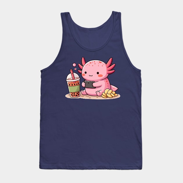 cute axolotl enjoying games and boba Tank Top by fikriamrullah